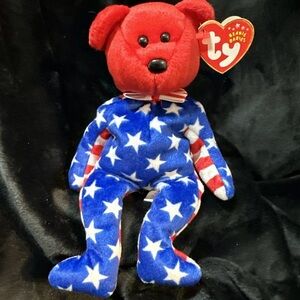 Ty Beanie Babies LIBERTY Red Head Patriotic Bear - 2001 USA Stars and Stripes